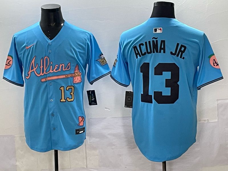 Men Atlanta Braves Nike #13 Acuna jr Light blue 5th generation Joint Name 2025 MLB Jersey 02->oakland athletics->MLB Jersey